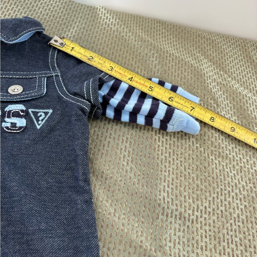 GUESS Baby Boy One-Piece Denim Romper Playsuit Striped Sleeves Size 3-6 months - Picture 6 of 14